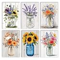 Vase Fresh Flowers 6 Pack Paint by Numbers for Adults Beginner 、Vintage floral Oil Painting Kits on Canvas with Brushes Acrylic Painting DIY Paintwork Home Decor Gifts 8x11.8 Inch (Frameless)