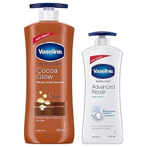 vaseline intensive care 24 hr nourishing cocoa glow body lotion with cocoa and shea butter- 600 ml amp vaseline derma care advanced repair body lotion 400 ml