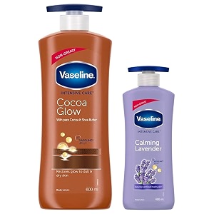 vaseline intensive care 24 hr nourishing cocoa glow body lotion with cocoa and shea butter- 600 ml amp vaseline intensive care calming lavender body lotion 400 ml