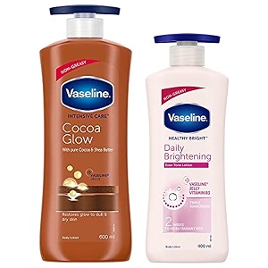 vaseline intensive care 24 hr nourishing cocoa glow body lotion with cocoa and shea butter- 600 ml amp vaseline healthy bright daily brightening body lotion for healthy amp glowing skin 400 ml