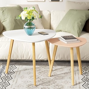 vasil mart nesting coffee table end tableset of -2 triangle modern minimalist side table for living room balconybedroom apartment yardsmall spacesoffice etcpinkampwhite