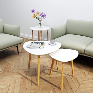 vasil mart nesting coffee table end tableset of -2 triangle modern minimalist side table for living room balconybedroom apartment yardsmall spacesoffice etcwhite