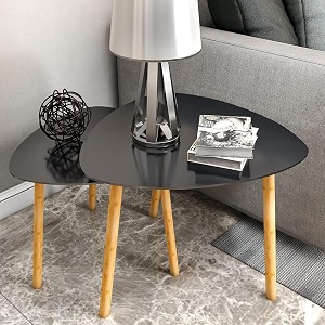 vasil mart nesting coffee table end tableset of -2 triangle modern minimalist side table for living room balconybedroom apartment yardsmall spacesoffice etcblack
