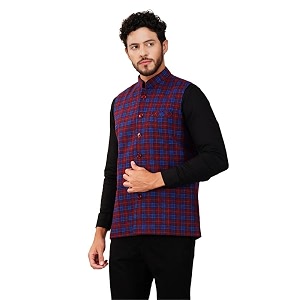 Vastraa Fusion Mens Blue Grey Chequered