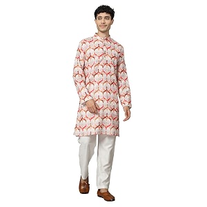 Vastraa Fusion Mens Printed Kurta Pure Cotton