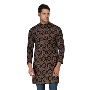 Vastraa Fusion Mens Printed Kurta Pure Cotton