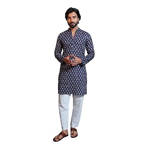 Vastraa Fusion Mens Printed Kurta Pure Cotton