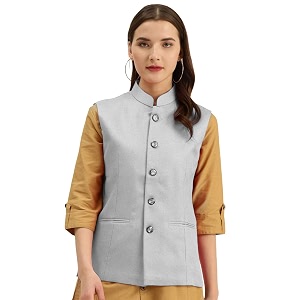 vastraa fusion solid indian traditional ethnic waistcoat festive woolen nehru jacket for women