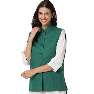 vastraa fusion solid indian traditional ethnic waistcoat festive woolen nehru jacket for women