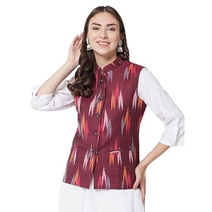 vastraa fusion solid indian traditional ethnic waistcoat festive woolen nehru jacket for women