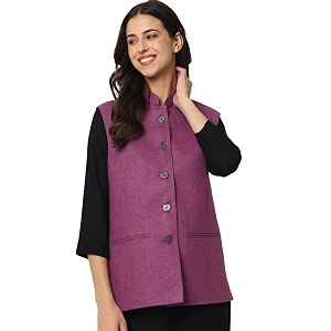 vastraa fusion solid indian traditional ethnic waistcoat festive woolen nehru jacket for women