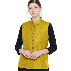 vastraa fusion women waist coat sleeveless nehru jacket mandarin collar button front vest for kurti suit office casual
