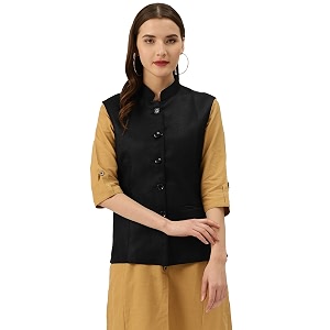 vastraa fusion women waist coat sleeveless nehru jacket mandarin collar button front vest for kurti suit office casual