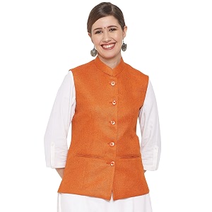 vastraa fusion women waist coat sleeveless nehru jacket mandarin collar button front vest for kurti suit office casual