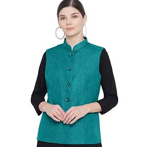 vastraa fusion women waist coat sleeveless nehru jacket mandarin collar button front vest for kurti suit office casual