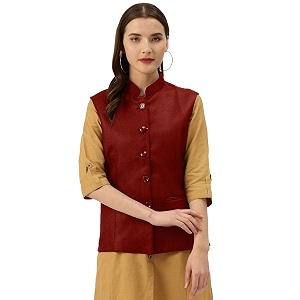 vastraa fusion women waist coat sleeveless nehru jacket mandarin collar button front vest for kurti suit office casual