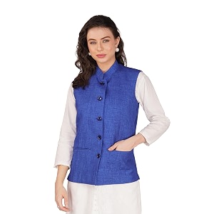 vastraa fusion women waist coat sleeveless nehru jacket mandarin collar button front vest for kurti suit office casual