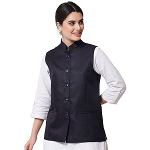 vastraa fusion women waist coat sleeveless nehru jacket mandarin collar button front vest for kurti suit office casual