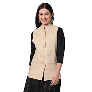 vastraa fusion women waist coat sleeveless nehru jacket mandarin collar button front vest for kurti suit office casual