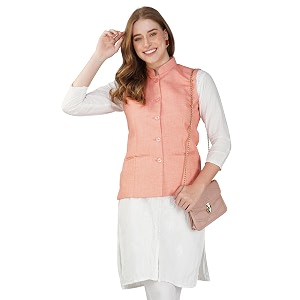 vastraa fusion women waist coat sleeveless nehru jacket mandarin collar button front vest for kurti suit office casual