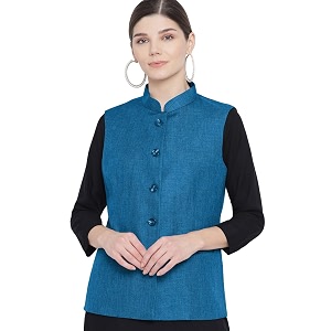 vastraa fusion women waist coat sleeveless nehru jacket mandarin collar button front vest for kurti suit office casual