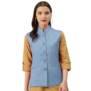 vastraa fusion women waist coat sleeveless nehru jacket mandarin collar button front vest for kurti suit office casual