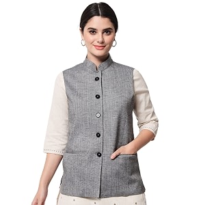 vastraa fusion women waist coat sleeveless nehru jacket mandarin collar button front vest for kurti suit office casual