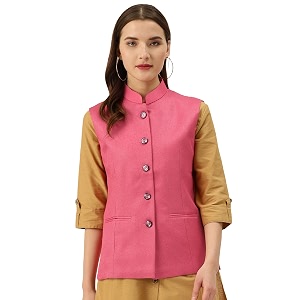 vastraa fusion women waist coat sleeveless nehru jacket mandarin collar button front vest for kurti suit office casual