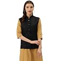 Vastraa Fusion Women Waist Coat Sleeveless Nehru Jacket Mandarin Collar Button Front Vest for Kurti Suit Office Casual