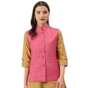 Vastraa Fusion Women Waist Coat Sleeveless Nehru Jacket Mandarin Collar Button Front Vest for Kurti Suit Office Casual