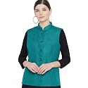 Vastraa Fusion Women Waist Coat Sleeveless Nehru Jacket Mandarin Collar Button Front Vest for Kurti Suit Office Casual