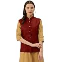 Vastraa Fusion Women Waist Coat Sleeveless Nehru Jacket Mandarin Collar Button Front Vest for Kurti Suit Office Casual