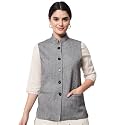 Vastraa Fusion Women Waist Coat Sleeveless Nehru Jacket Mandarin Collar Button Front Vest for Kurti Suit Office Casual