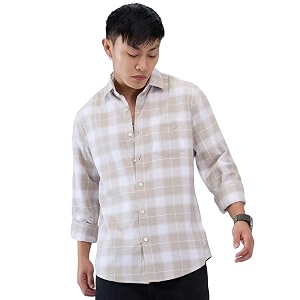 VASTRADO Greige White Checkered Shirt