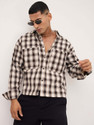 VASTRADO Men Checkered Casual Beige Brown Shirt