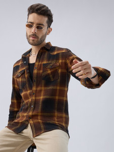 VASTRADO Men Checkered Casual Brown Shirt