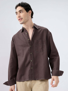 VASTRADO Men Solid Casual Brown Shirt