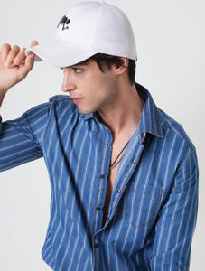 VASTRADO Men Striped Casual Blue Shirt