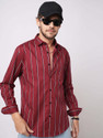 VASTRADO Men Striped Casual Red Shirt