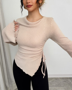 VASTRAM Casual Flared Sleeves Solid Women Beige