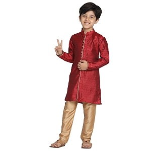 VASTRAMAY Boys Silk Blend Printed Kurta Pyjama