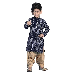 VASTRAMAY Boys Bandhani Kurta Patiyala Set