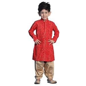 VASTRAMAY Boys Bandhani Kurta Patiyala Set
