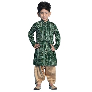 VASTRAMAY Boys Bandhani Kurta Patiyala Set