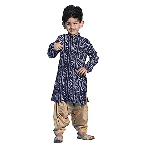 VASTRAMAY Boys Bandhani Kurta Patiyala Set