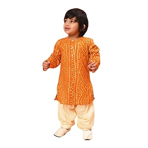 VASTRAMAY Boys Bandhani Kurta Patiyala Set