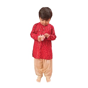 VASTRAMAY Boys Bandhani Kurta Patiyala Set