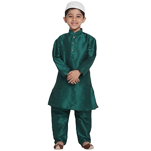 vastramay boys39 bottle green silk blend kurta pyjama set with cap-vasbkgn001npgnnc_14