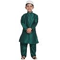 VASTRAMAY Boys' Bottle Green Silk Blend Kurta Pyjama Set with Cap-VASBKGN001nPGNnC_14