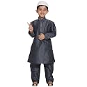 VASTRAMAY Boys' Slate Silk Blend Kurta Pyjama Set with Cap-VASBKST001nPSTnC_26